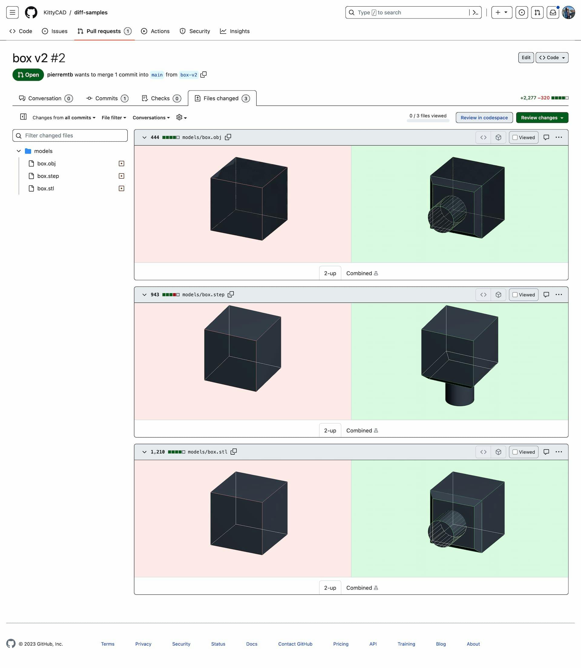 2-up view of Diff Viewer on an example GitHub pull request