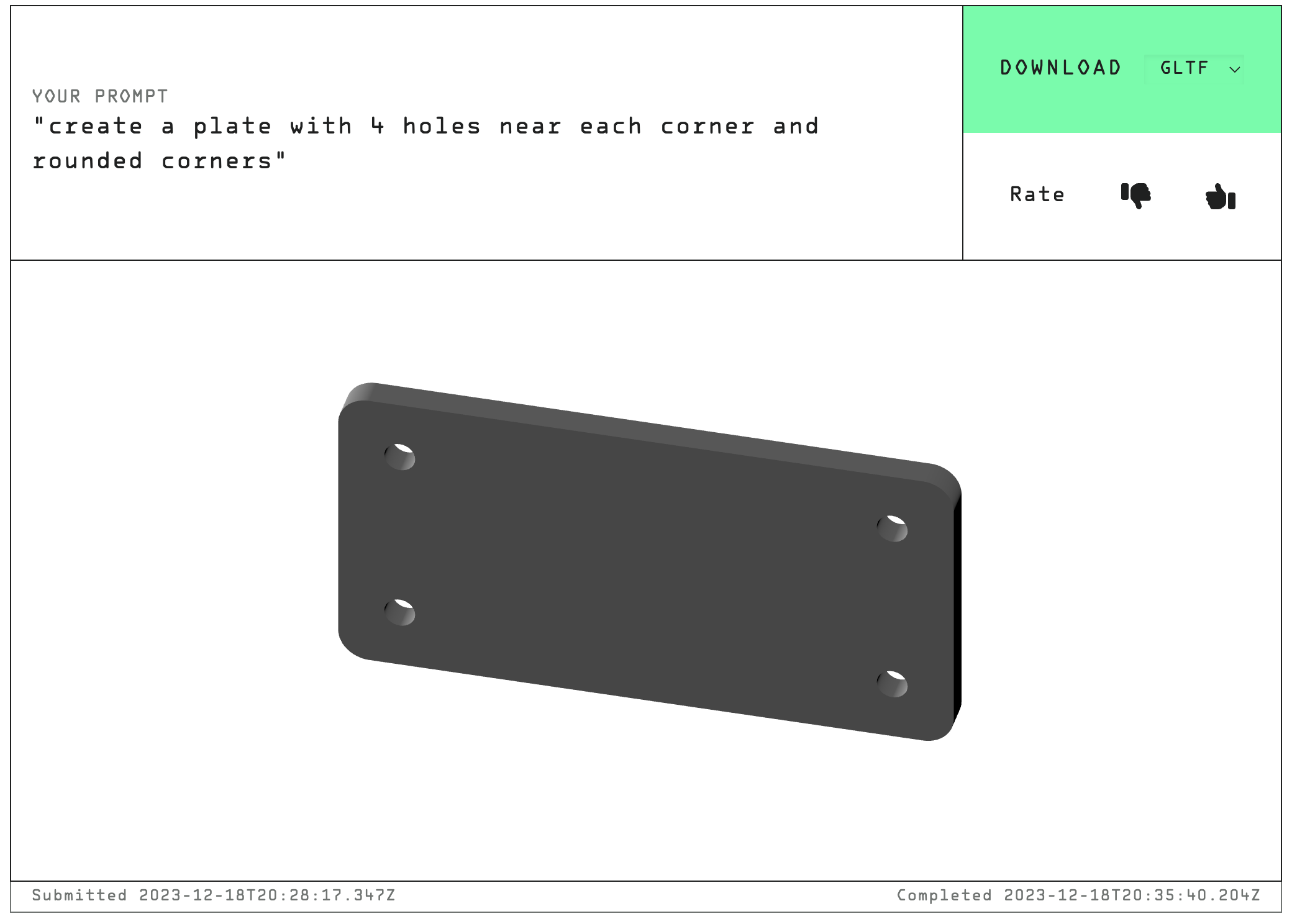 create a plate with 4 holes near each corner and rounded corners